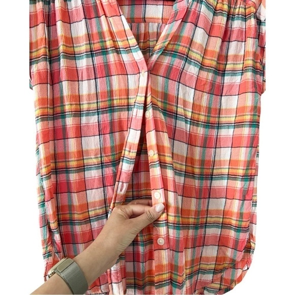 LOFT Dolman Plaid. Short Sleeve Button Down Pink Top Sz XS - Picture 5 of 8